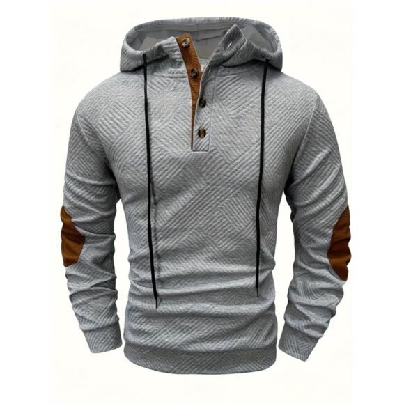 NWT Men's Grey Hooded Cardigan with Brown Buttons Multiple Sizes - Picture 2 of 5